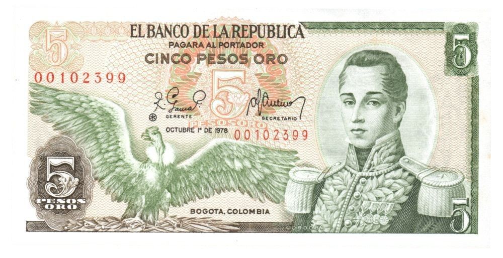 Billete 5 pesos 1978 Reposición
