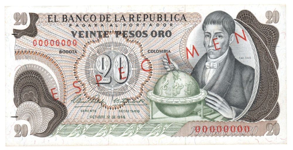 Billete 20 pesos 1966 Specimen