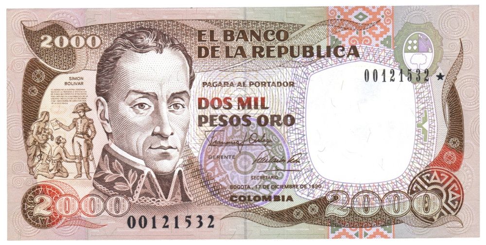 Billete 2000 Pesos 1990 Reposición