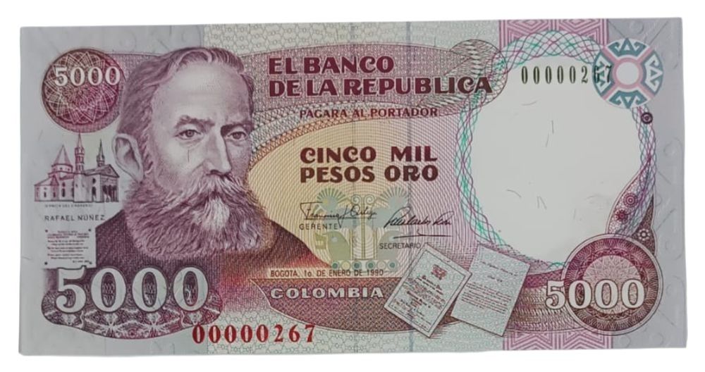 Billete 5000 pesos 1990 # bajo